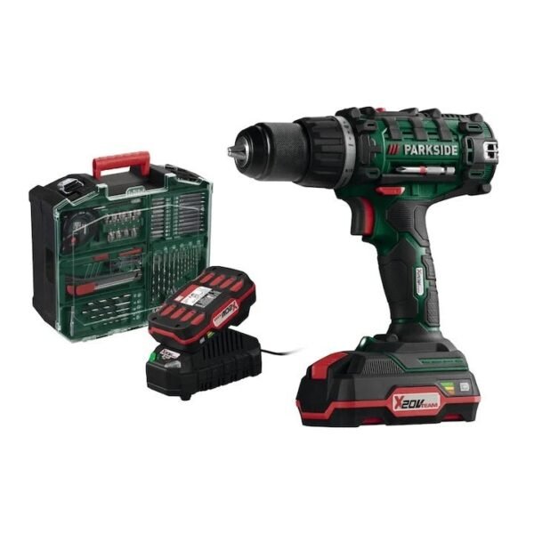 TRAPANO PARKSIDE® 20 V CON 2 BATTERIE, CARICATORE E ACCESSORI